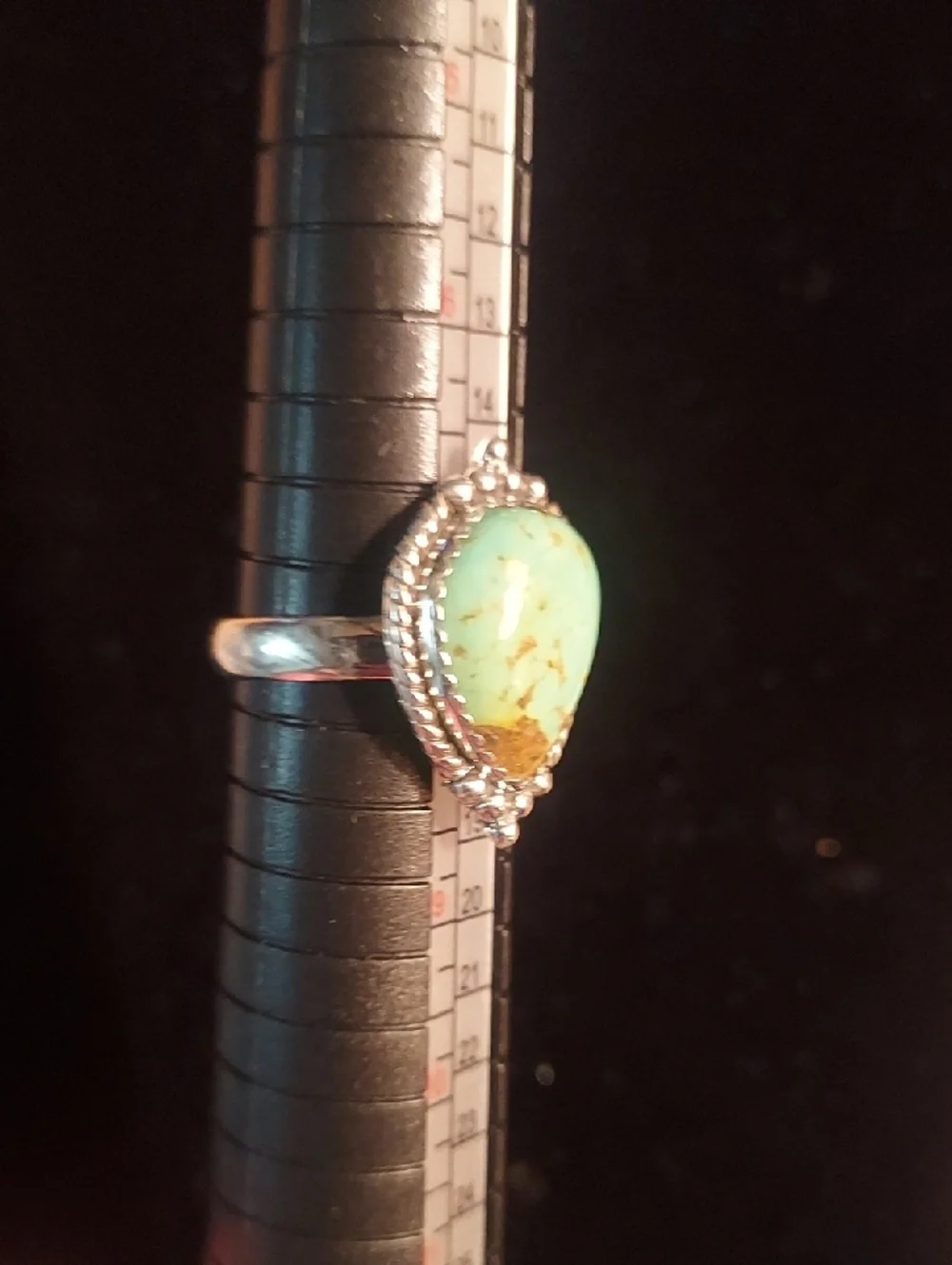 Sterling Silver Teardrop Turquoise Ring - Blue-Green Stone